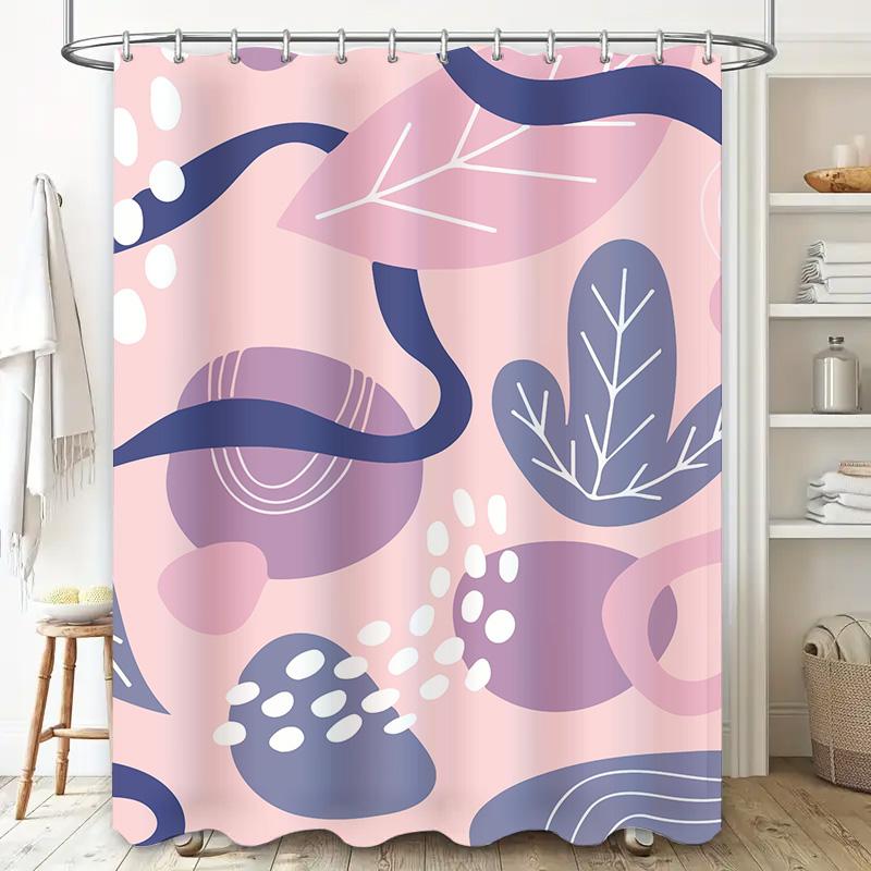 Abstracte Kunst Harmonie: Roze en Paarse Geometrische Blad Douchegordijn voor een Moderne en Creatieve Badkamerinrichting