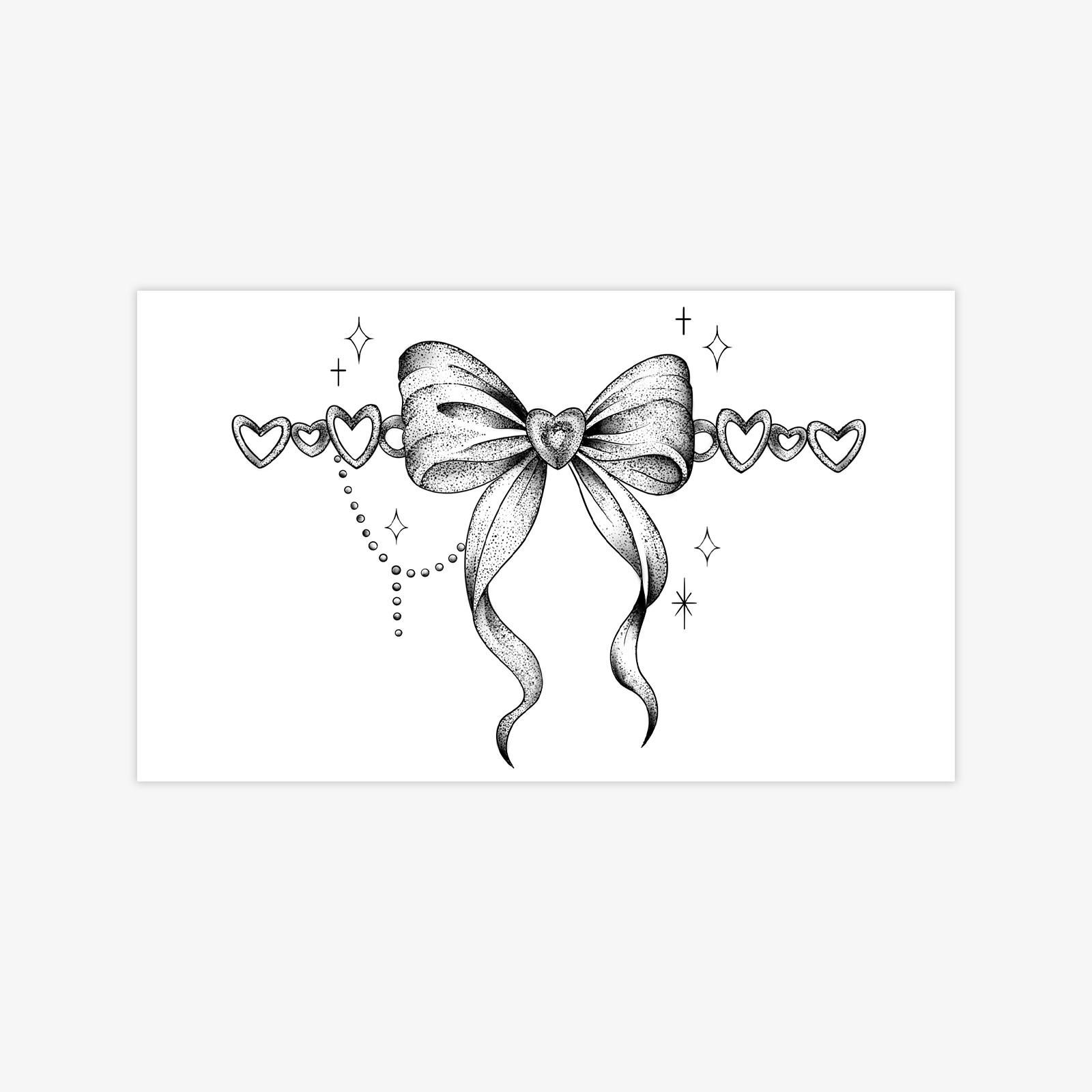 

Love Chain Bow Tattoo Sticker, Waterproof And Long-Lasting, Sweet And Cool Wind, Girl Thigh Tattoo. 9*15