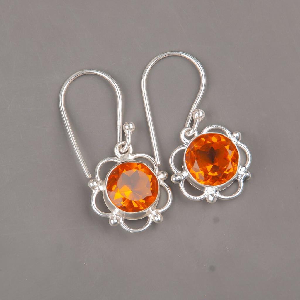 Natural Citrine Gemstone 925 Sterling Silver Jewelry Handmade Boho Earrings1.40" EE-56-6