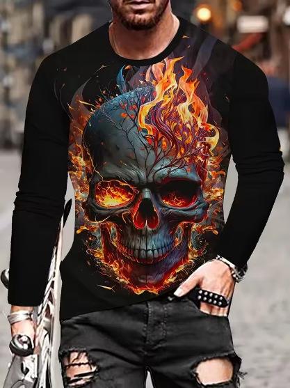 2025 New Fashion 3D Skull Printing Long Sleeve Hip Hop Trend Harajuku Men's Casual Top Men's Clothing