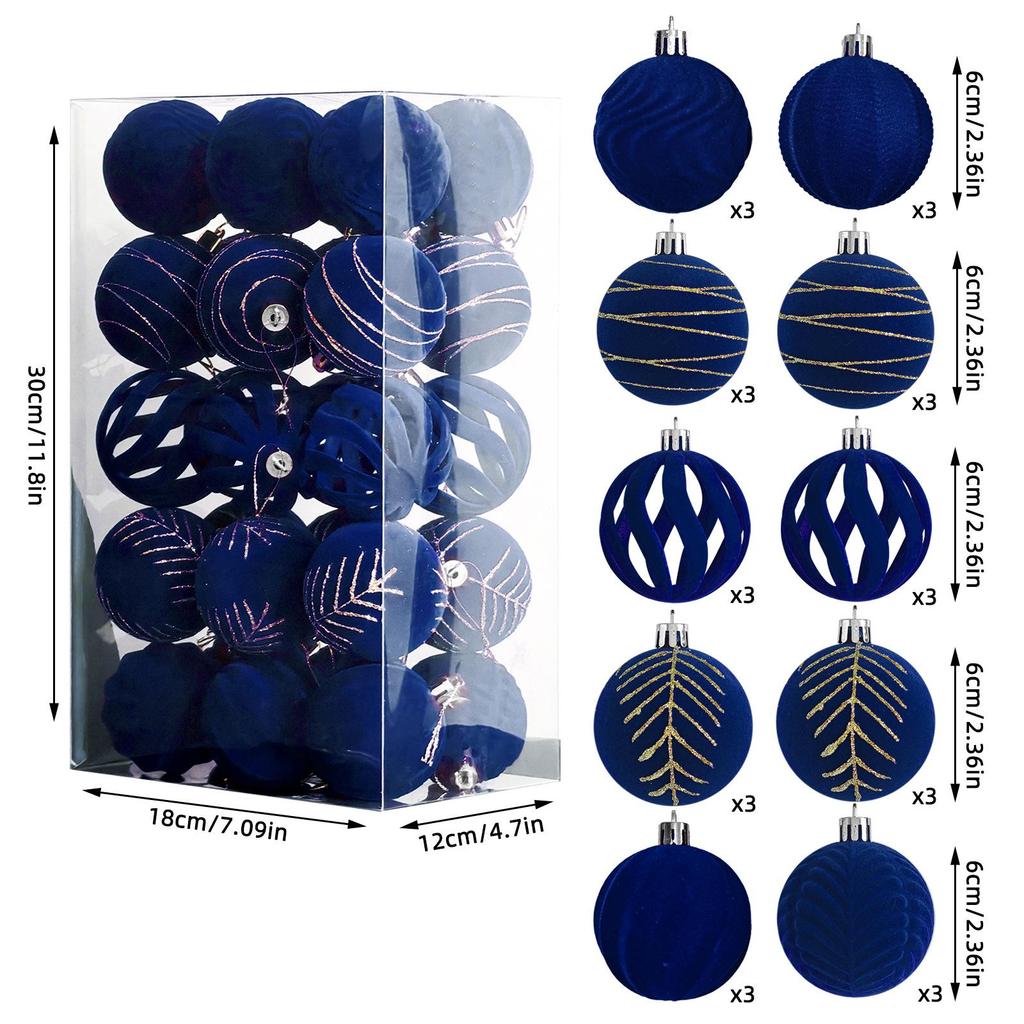 30-Piece 6cm Velvet Flocked Christmas Tree Ornament Set
