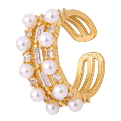 Geometrische Open Ringen Verstelbare Maat Imitatie Parels en Zirkonia Ringen Handgemaakt Vinger Accessoire voor Dagelijks Gebruik