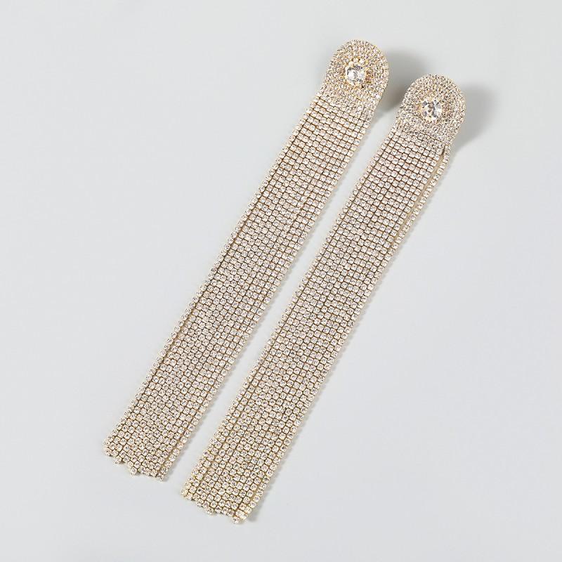 Alloy Crystal Stud Earrings With Long Tassel Dangle Women Fashion Office Chic Jewelry White