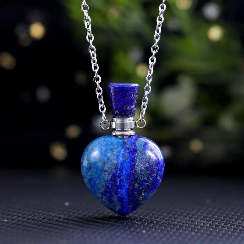 Natural Rose Quartz Crystal Heart Aromatherapy Pendant Bottle