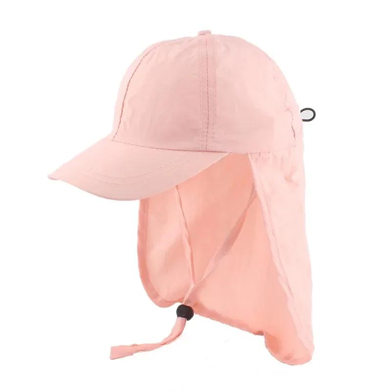New Kids Sun Hat with Shawl Summer Quick Dry Solid Color Visor Hats for Girls Boys Baseball Cap Adjustable Baby Beach Sun Cap