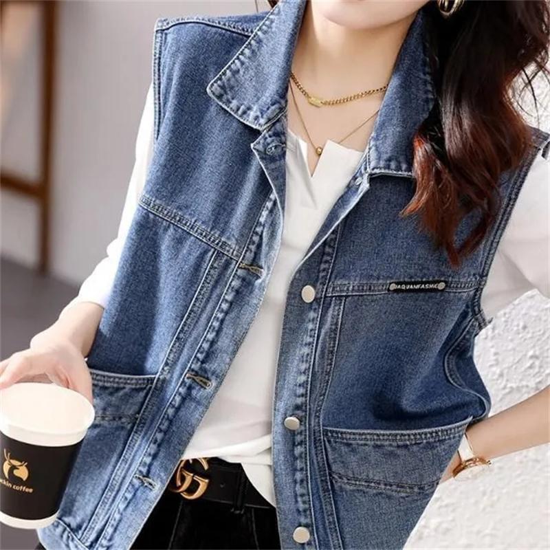 Women's Denim Vest Jacket Spring and Autumn Elegant Comfortable Ladies Coat Casual Sleeveless Female Cowboy Tank Top