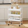 3-Tier Storage Trolley on Wheels, Rolling Utility Cart with Mesh Backets for Kitchen, Bathroom, Bedroom, White