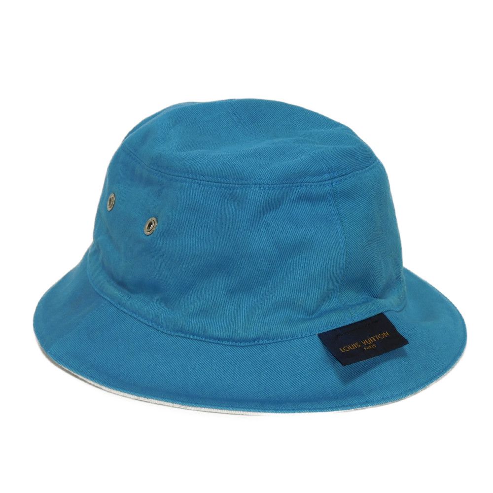 Used 12564 Reversible Bucket Hat M76213 7919 60 Logo Blue Polyester Chapeau Monogram Denim Cotton White Men's from