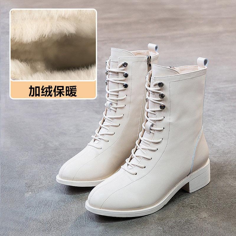 Echtes weiches Leder 2025 neue Martin-Stiefel weichsohlige Lederstiefel Frühling und Herbst britische vielseitige niedrigabsatzige kurze Stiefel beige dünne Stiefel
