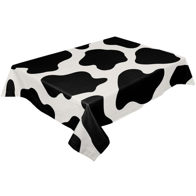 Cow Fur Pattern Black White Round Tablecloth Waterproof Wedding Table Decor Tablecloth Kitchen Dinning Table Cover