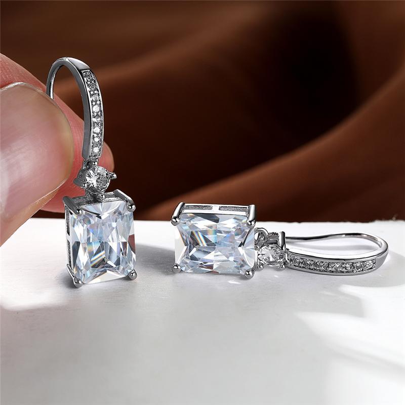 Boho Silber Farbe Party Kleine Zierliche Quadratische Stein Tropfen Ohrringe für Frauen Rechteck Baumeln Ohrringe Hochzeit Schmuck