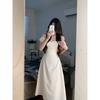 French Square Collar New First Love Pure Collar Apricot White Dress Waist Shows Figure Skirt Summer Waist Length