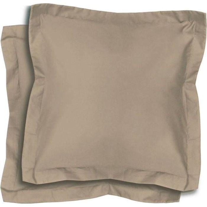 Pillowcases - Set of 2 - 63x63 Cm - 100% Cotton - Beige - Piped Flat Ruffle