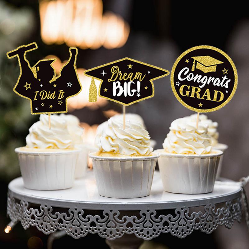 8pcs 2025 Graduation Cupcake Toppers Glitter 2025 Graduation Cupcake Topper For 2025 Graduation Party Cake Decorations Supplies