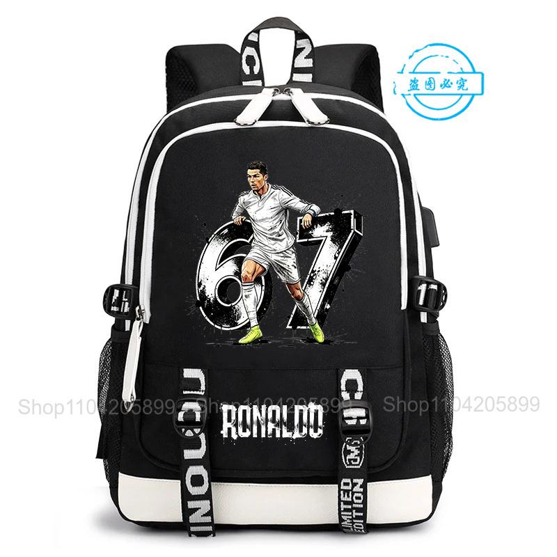 Cr7 Rugzak Ronaldo 67 Print Casual Mochila Voor Student Tiener Schooltas Dagelijks Reizen Rucksack Jongens Cadeau