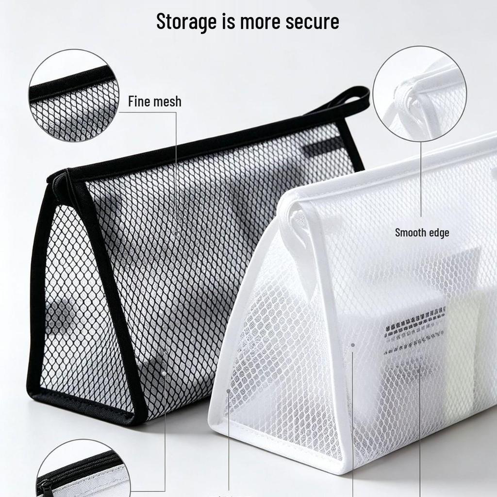 Transparent 3D EVA Mesh Makeup Wash Bag - Black & White, Portable Travel Storage