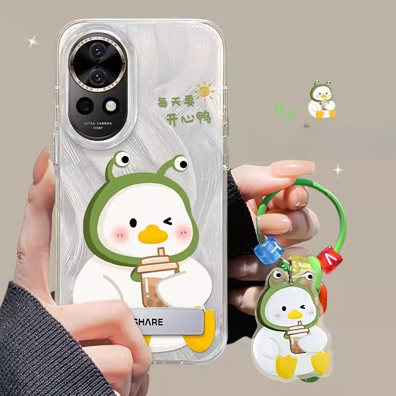 

Suitable for Huawei Mate40 Mobile Phone Case Nova11 Happy Duck Pendant Invisible Bracket Feather Yarn Glory 200/90 Women Honor 50 Pro