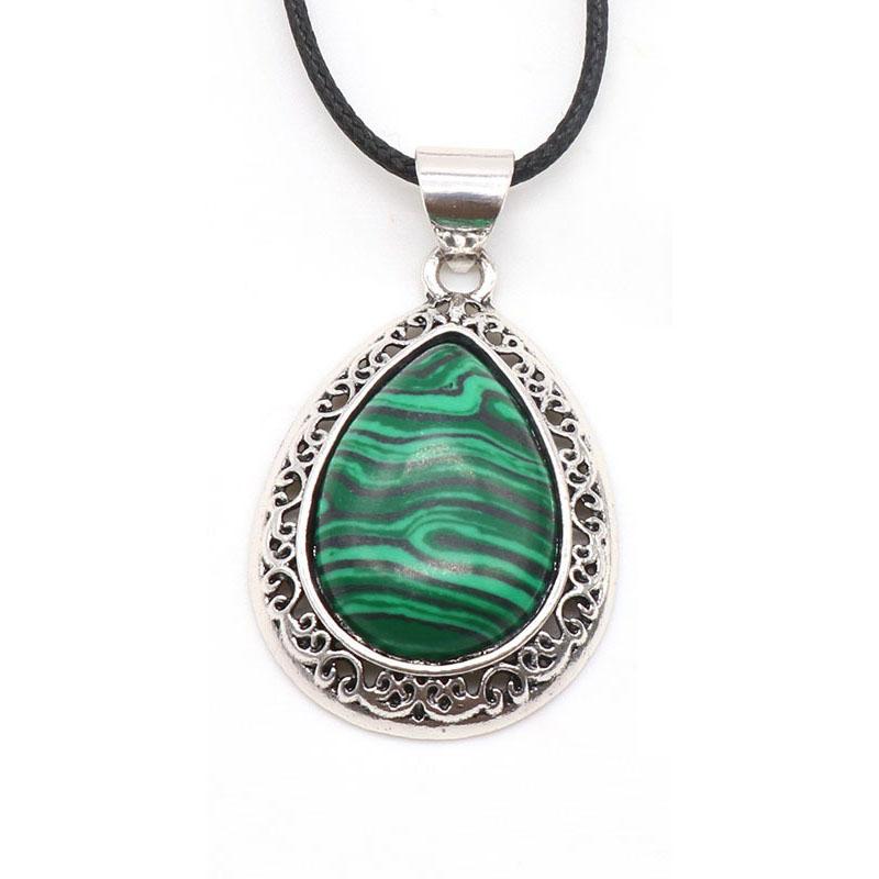 Oval Gemstone Necklace for Women Oval Pendant Semi-precious Stones Jewelry Gift for Wife Necklaces for Mom Drop Alloy Pendant