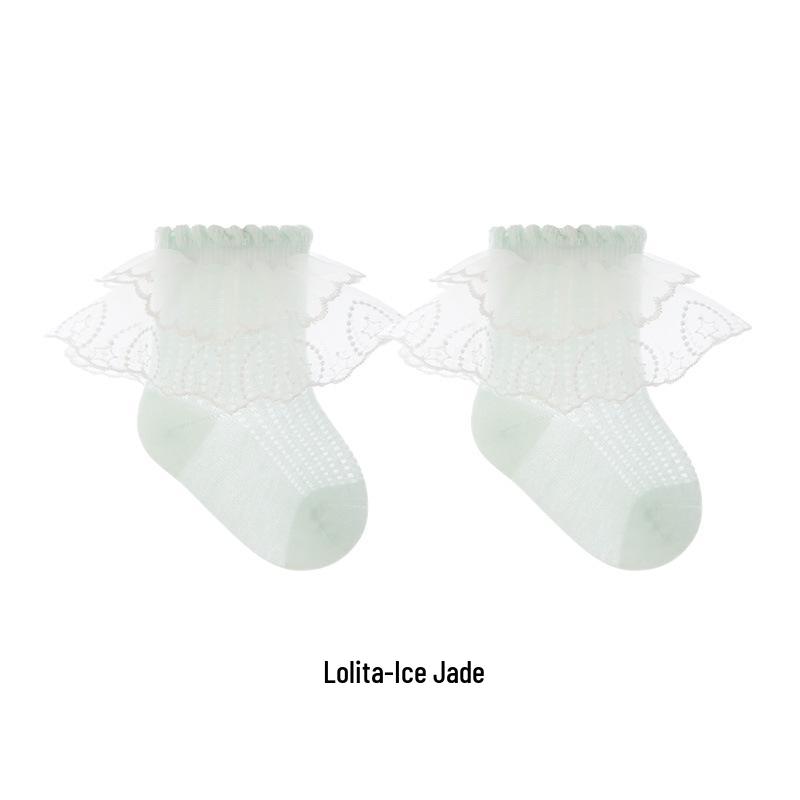 Breathable Mesh Lace Princess Socks - Seamless Antibacterial Summer Socks for Girls XL 5-8 years