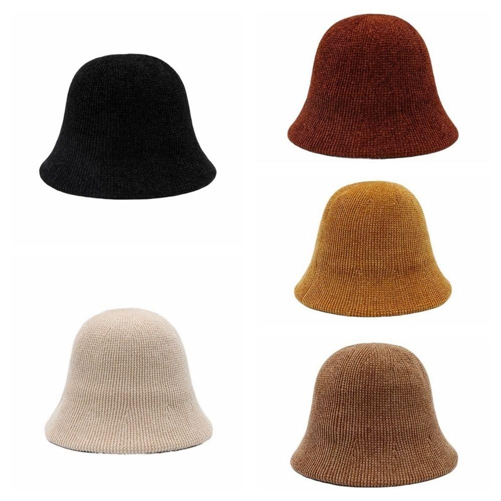 Chenille Women Panama Cap Solid Color Bucket Hat Elegant Knitted Fisherman Hat  Streetwear