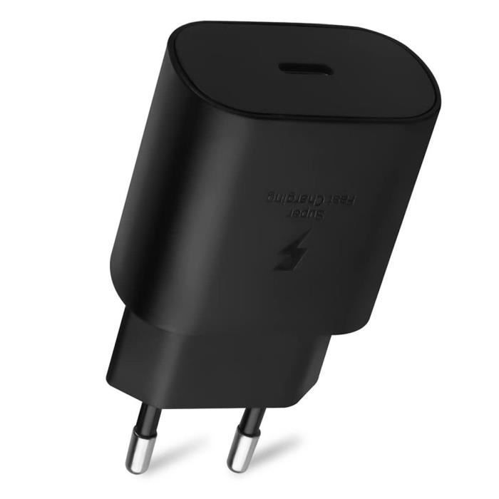 Chargeur Secteur Rapide 25W USB-C pour iPhone 17 Pro, iPhone 17 Pro Max, iPhone 16 Plus, iPhone 16 - Noir