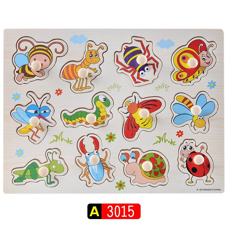 Big Size Baby Montessori Wooden Puzzle Hand Grab Board Set Educational Toys Infantil Cartoon Number Letter Math Puzzle Kids Gift