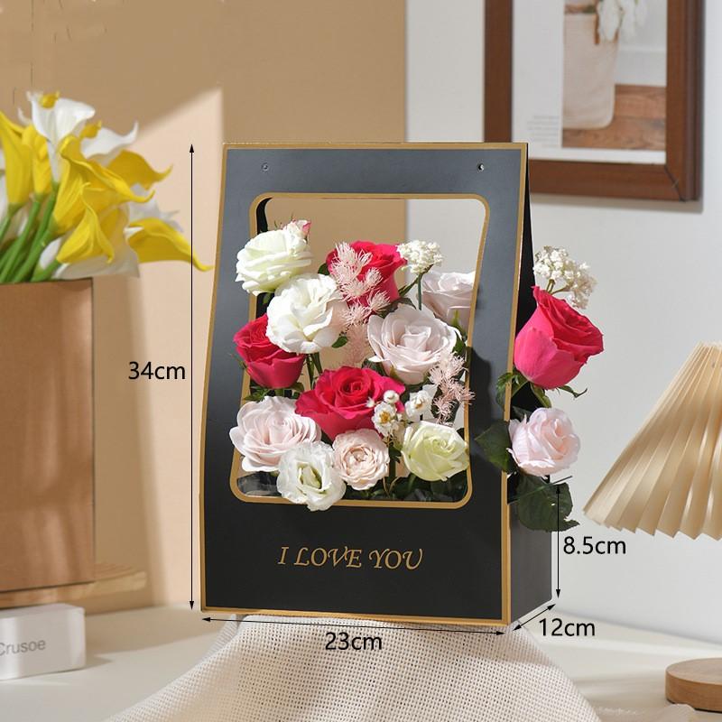 Party Flower Box New Bouquet Packaging Bag Kraft Paper Bouquet Basket Wedding Waterproof Handheld Flower Arrangement Bag