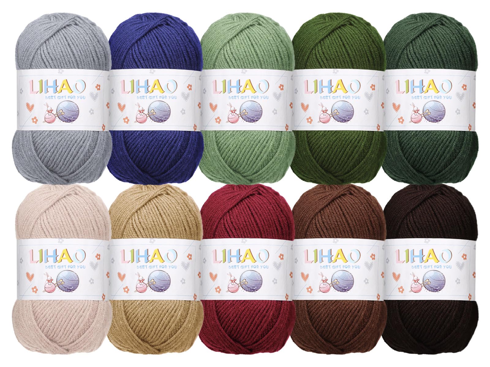 

LIHAO 50 г Акриловая пряжа средней толщины для вязания и ткачества, набор из 10 цветов, моток, пряжа средней толщины, толстая, прибл.. 180 м, Пряжа,