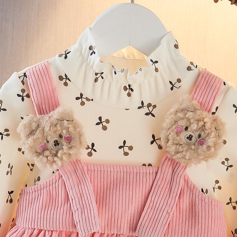 Vestido de primavera y otoño para niñas 2024 Otoño Nuevo vestido de princesa de dos piezas falso coreano para bebé femenino