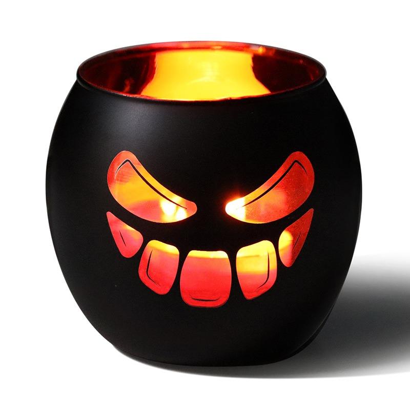 Halloween Table Decor Lanterns Black Glass Votive Tealight Candle Holders Halloween Indoor Party Decorations