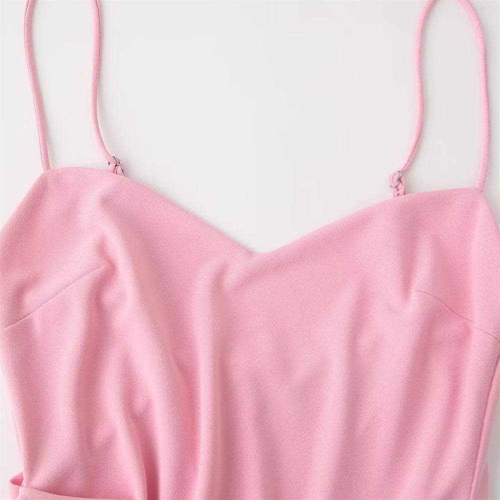 Cross-border Source 2025 Spring/Summer Women's Pleated Midi Slip Dress with Side Slit - Simple & Fashionable