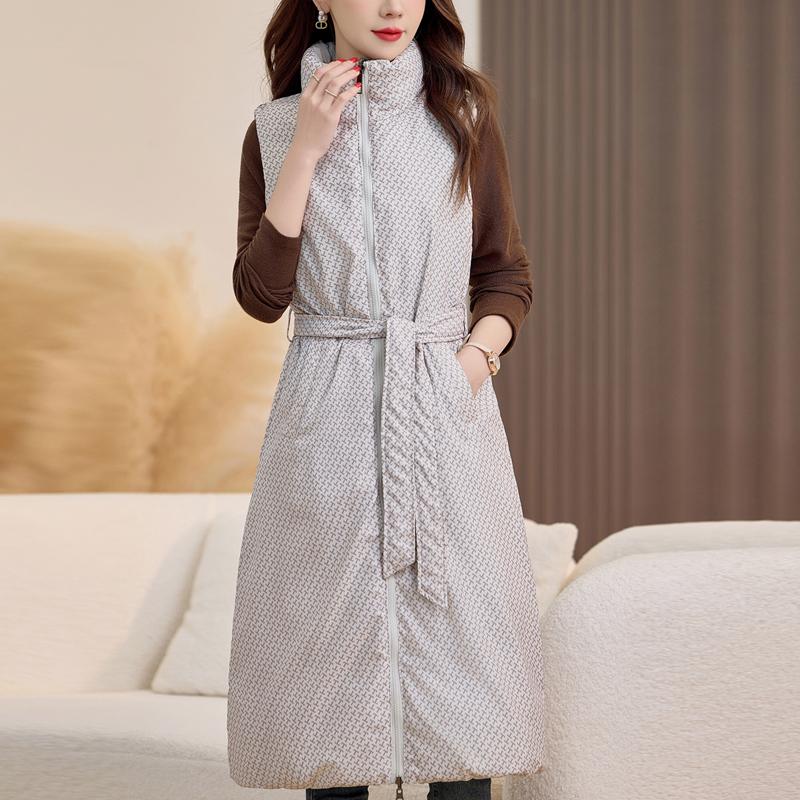 Fashion Winter Women's Long Warm Vest Hooded Can Be Worn On Both Sides Thick Sleeveless Jackets Woman Coat With Belt