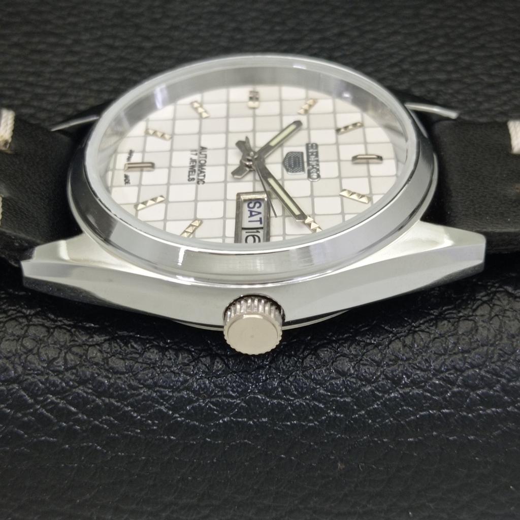 REFURBISHED SEIKO 5 AUTOMATIC MENS WATCH JAPAN MADE WHITE DIAL CUSTOM A440079-2 QV90-a440079
