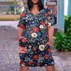 Summer Plus Size V Neck Short Sleeve Knee Pocket Gradient Print Casual Dress For Women