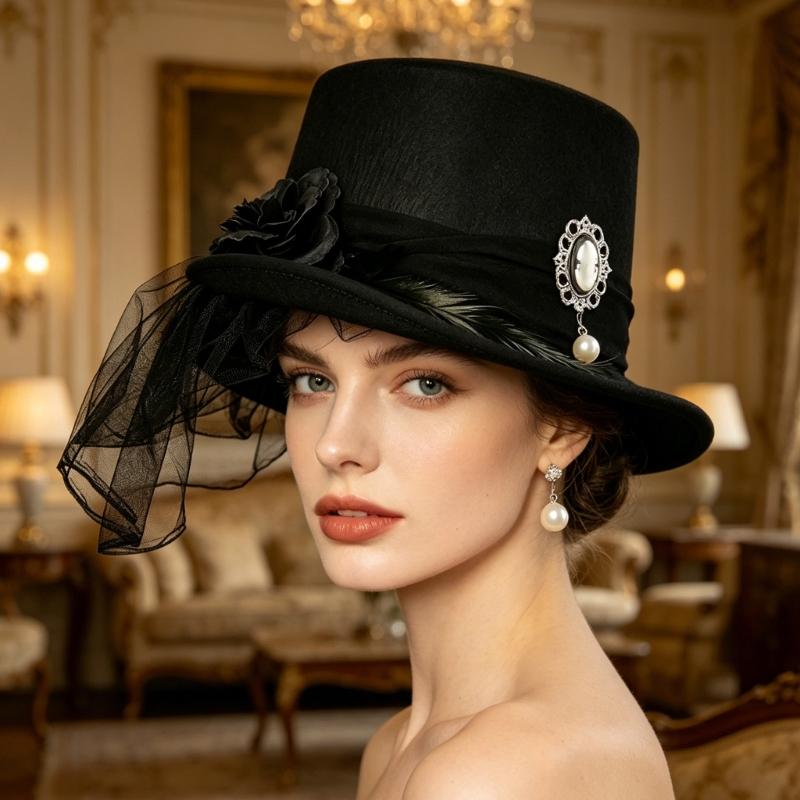 Stylish Black Lace Victorian Hat Party Costume Hat Role Play Headwear Perfect For Themed Parties And Concerts