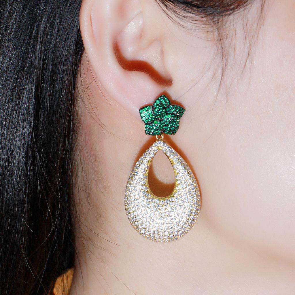 E0334 Exclusive For Women'S Luxury Full Diamond Large Water Drop Copper Zirconium Inlaid Earrings