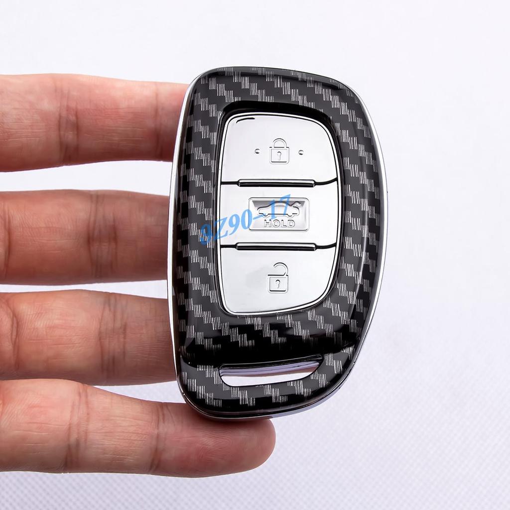 Carbon Fiber Smart Key Fob Cover Case Chain Ring For Hyundai Tucson Elantra Ioniq Sonata Accessories