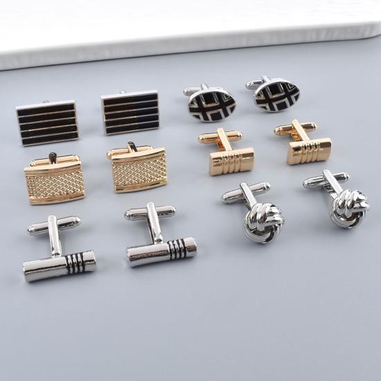 Yousheng 1 Pair Cufflinks Polished Smooth Surface French Style Hollow Twist Round Square Shape Men Suit Shirt Cufflinks  DIY Craft Buttons