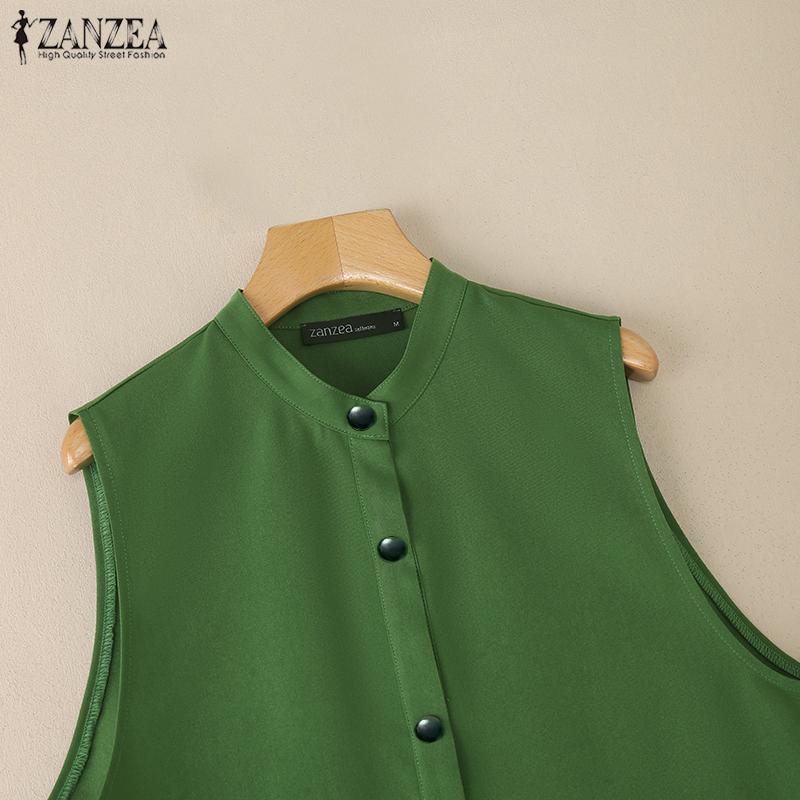 ZANZEA Women Casual Stand Collar Loose Sleeveless Vest
