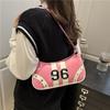 Y2K 96 Number Print Shoulder Bag, Retro Sporty Striped Hobo Purse, Casual Armpit Bag with Studded Detail for Streetwear & Daily