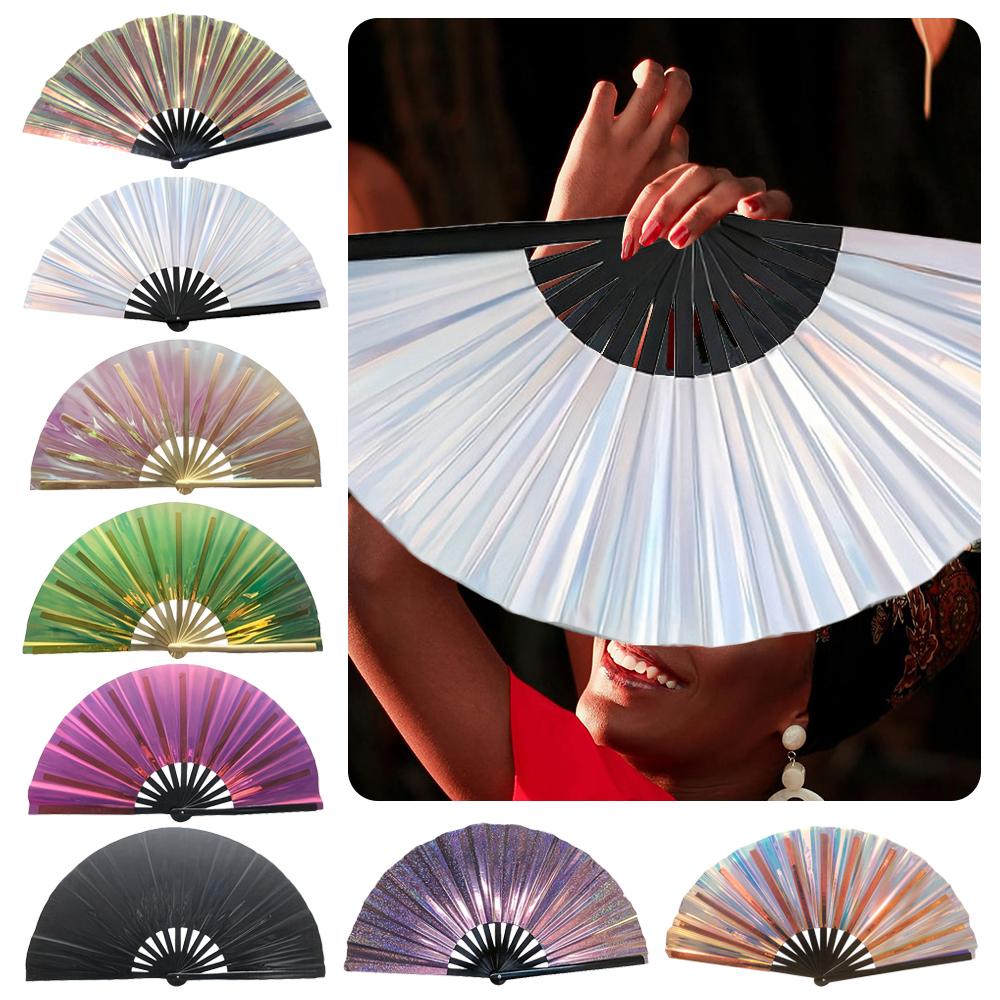 PVC Tai Chi Fan Ten Inch Glitter Hand Fan for Line Dancing, Parties, and Events