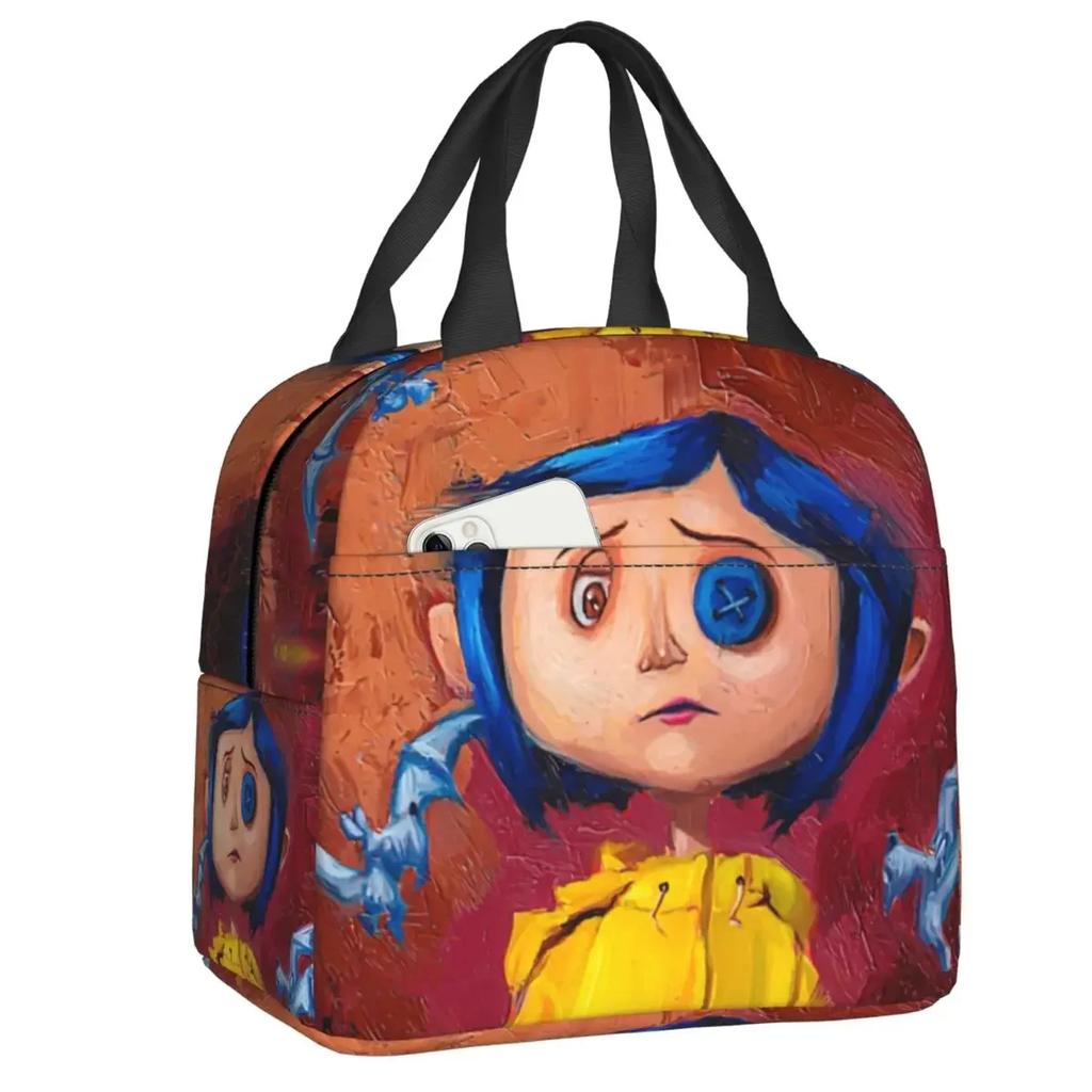 Halloween Horror Movie Coraline Insulated Lunch Bag for Women Portable Cooler Thermal Food Lunch Box Outdoor Camping Travel