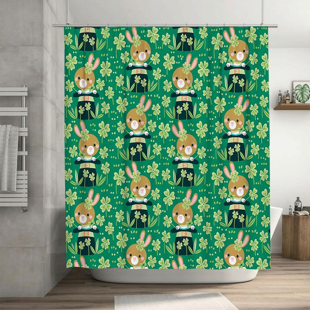 Cute Bunny Rabbit Shower Curtain Easter Themed Bathroom Decor Farmhouse Style Washable Fabric Backdrop