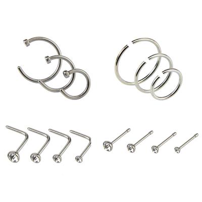 14 stk/sett unisex kroppspiercingsmykker Rhinestone rustfritt stål nesestiftring