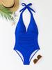 Sexy V Neck Halter Lace Up Pleated Slim Waist Bikini Swimsuit For Beach