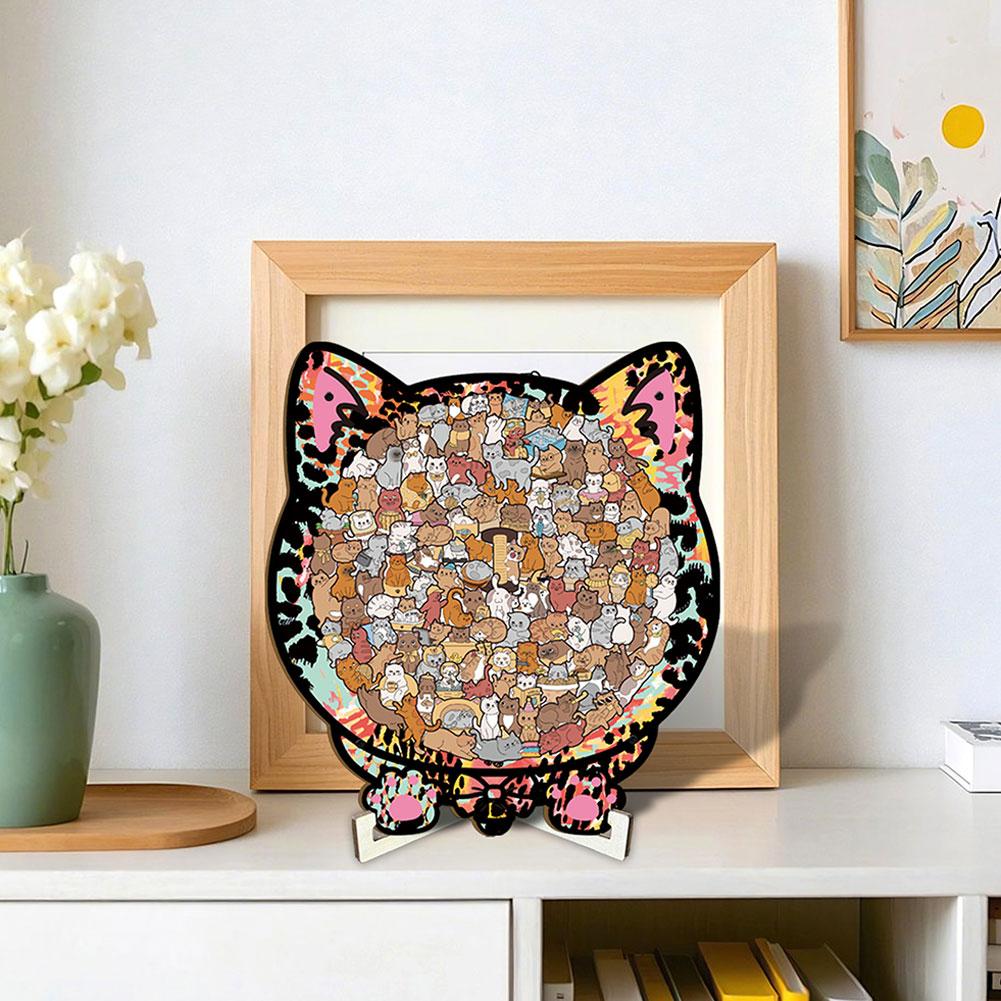 Colorful Wooden Cat Puzzle, Unique Animal Shape Jigsaw Puzzle For Home Decor, Fun Educational Toys XMAS Gifts Kids & Adults