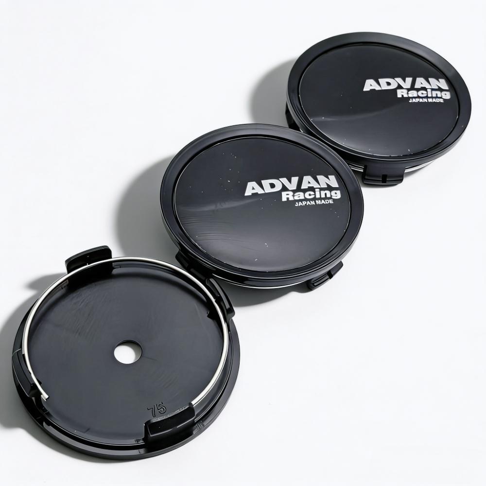 4pcs Black Silver ADVAN Racing Logo Emblem Car Wheel Center Caps 75MM 70MM Wheels Hub Cap Rim Hubcaps Dust Cover Car Accessories