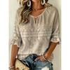 Women's Blue Beige Paisley Print Tie Neck Blouse, Casual Loose Tops for Spring Summer Daily Wear & Vacation Occasions