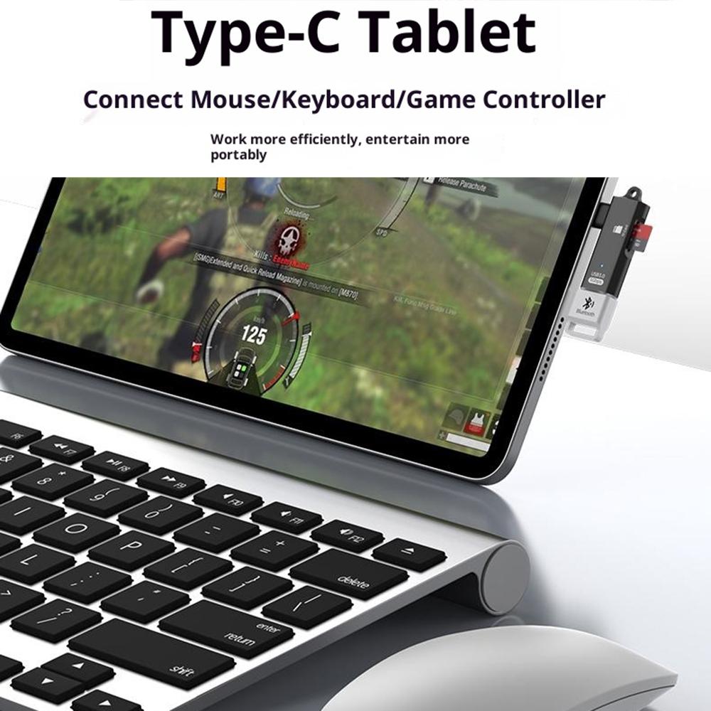 TYS-304 Angled Type-C OTG Adapter to USB 3.0 + TF Card Slot Converter for Mouse/Keyboard/Flash Drive/SSD