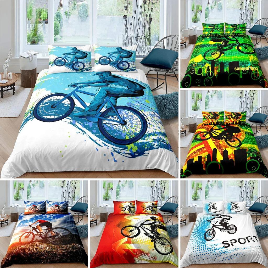 Bicycle Mountain Bike Sport Game Tie Dye Pattern Comfortable Duvet Quilt Cover Pillowcase Bedding Set Decoration Home Textile
